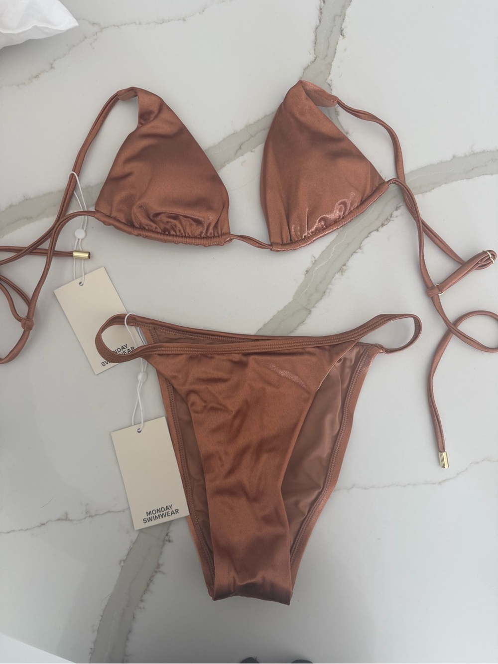 Monday Swimwear Kauai Top Bronze Shiny Jersey & bottoms